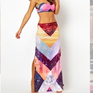 River Island Galaxy maxi skirt tube top beach set